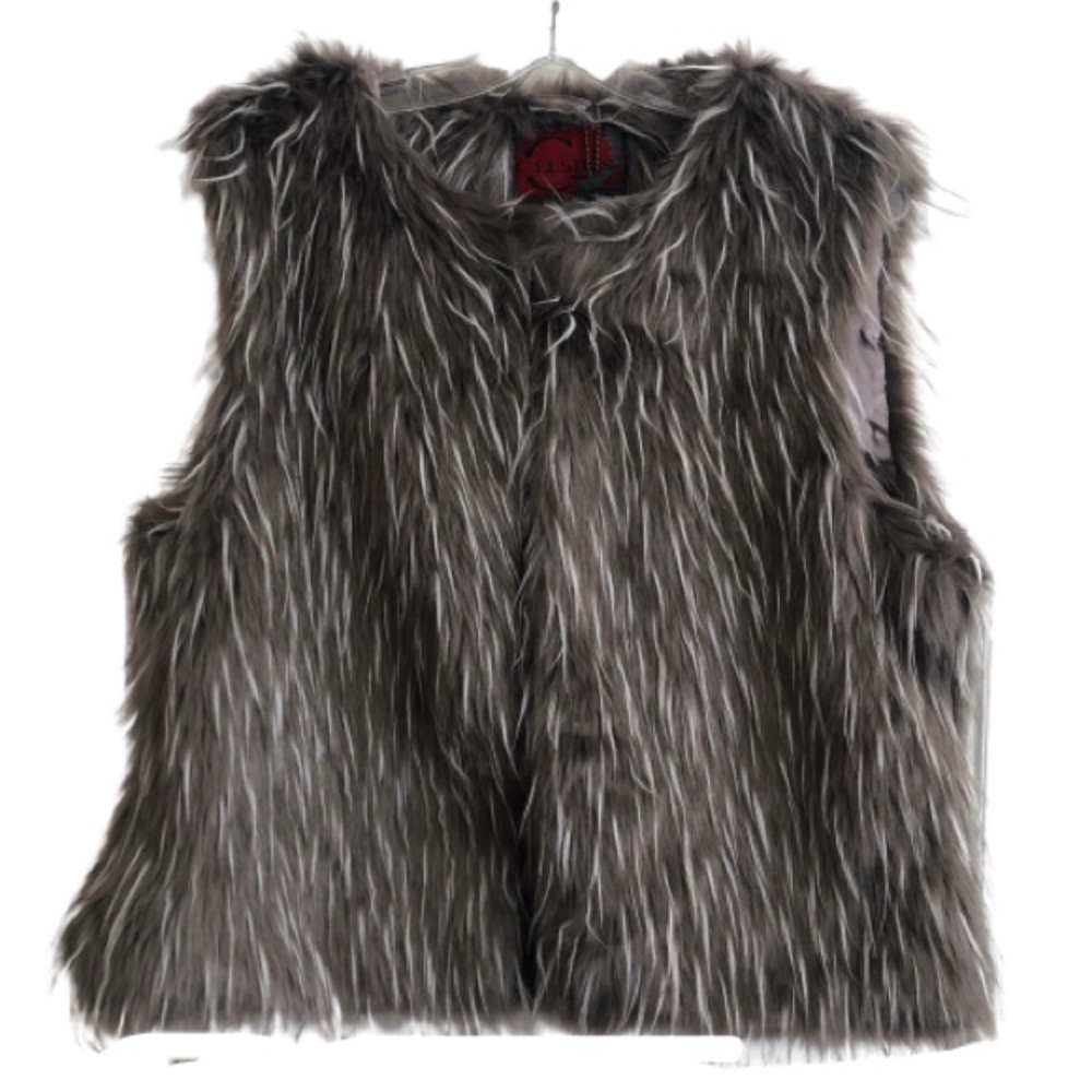 New Celsius Gray White Faux Fur Vest XL